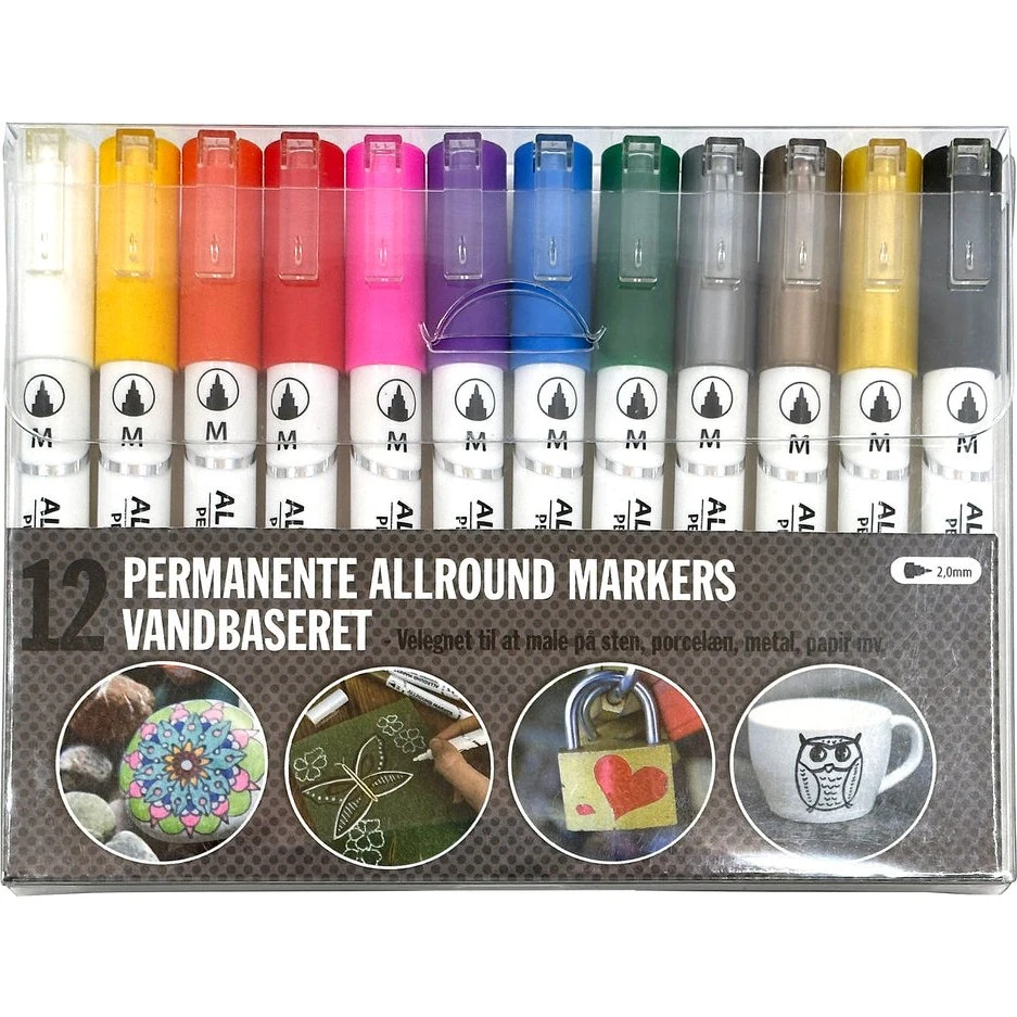 Allround permanente 12 stk. vandbaserede farver