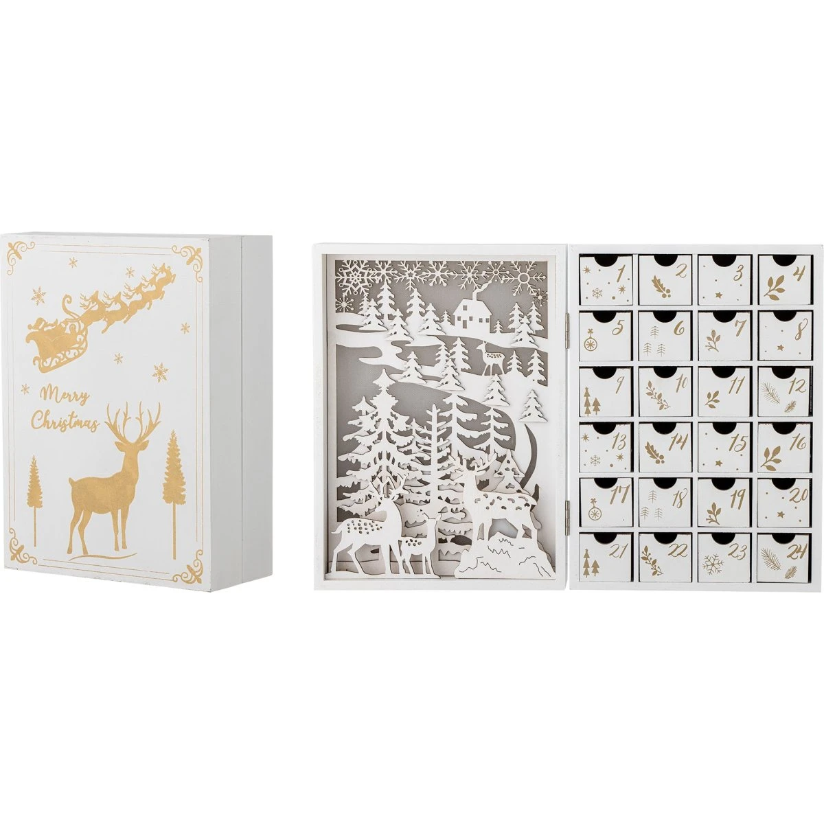 Bloomingville Elimar Julekalender m/lys, Hvid Krydsfiner 20x29x10 cm