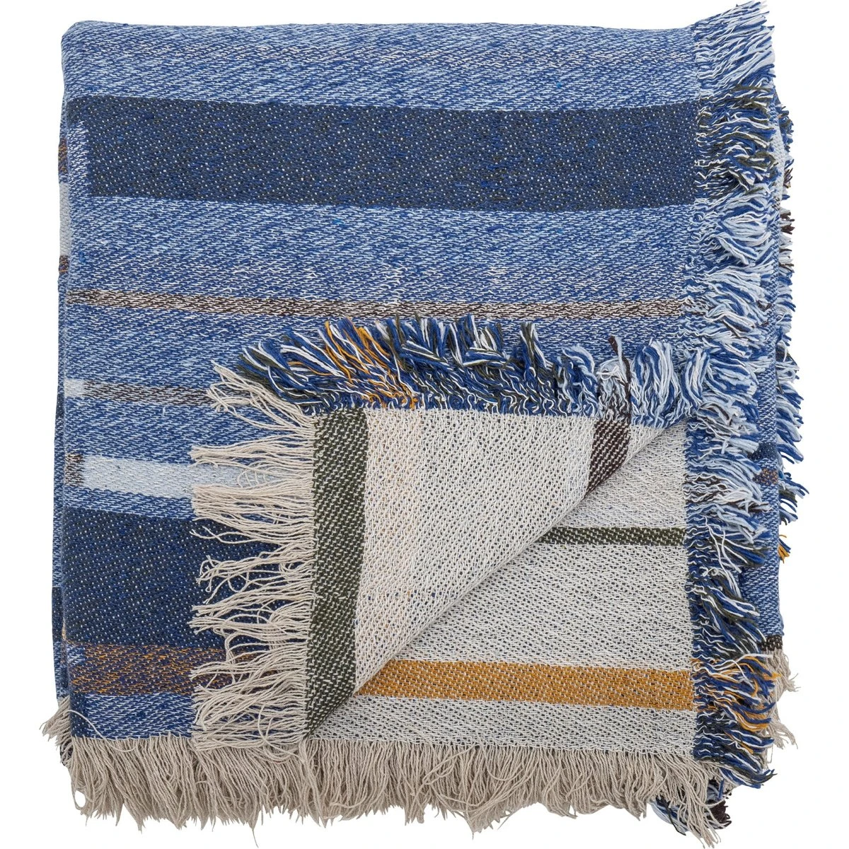 Bloomingville Toscana Plaid, Blå, Genanvendt Bomuld, 160x130 cm
