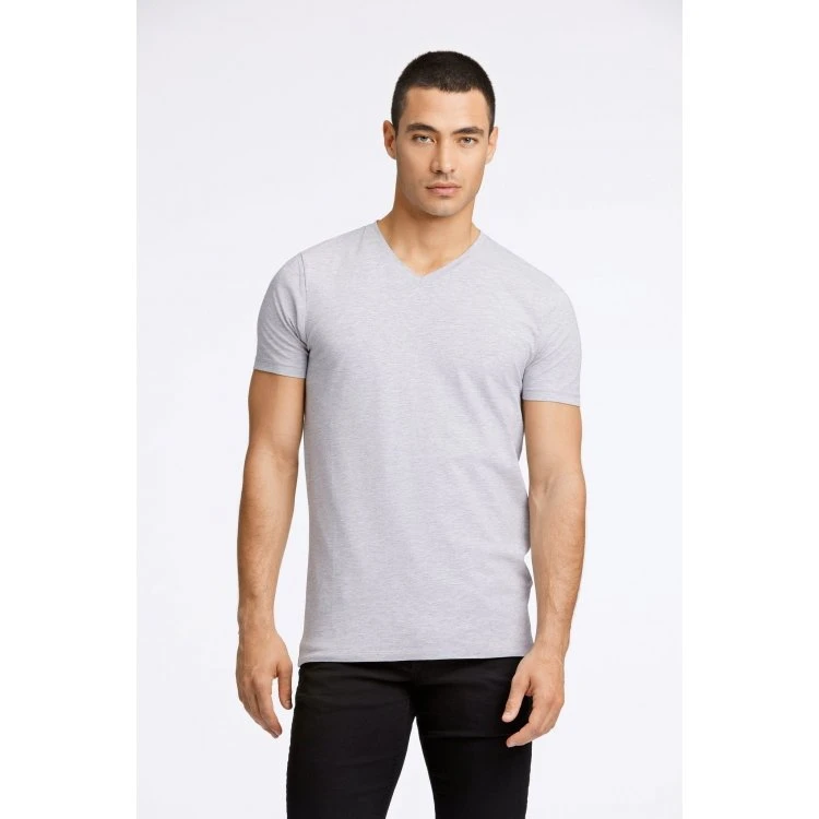Lindbergh grå T-shirt med V-hals i stretch-bomuld