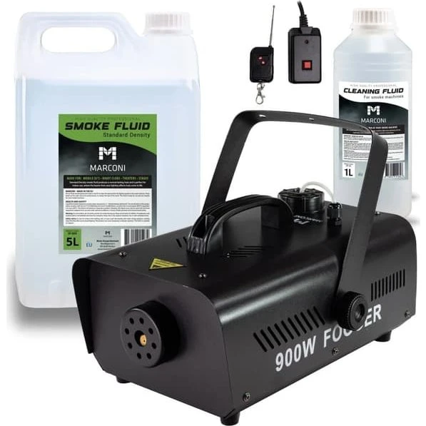 Marconi Røgmaskine 900W Bundle med 5L væske og fjernbetjening