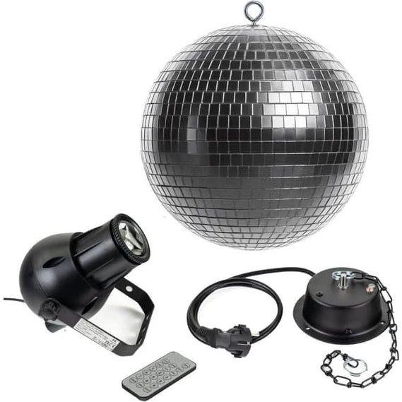 Marconi diskokugle m. LED (30 cm) med motor og pinspot