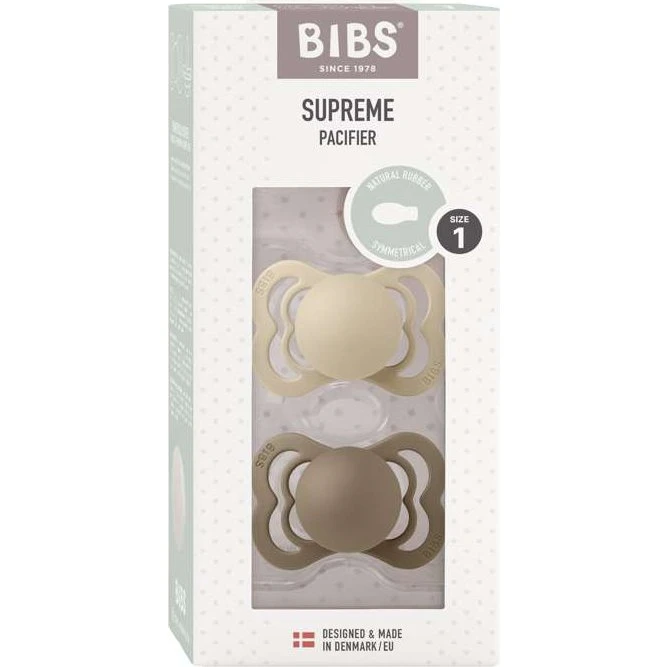 BIBS Supreme Sut 2-pak - Str. 1 - Naturgummi - Vanilla/Dark Oak