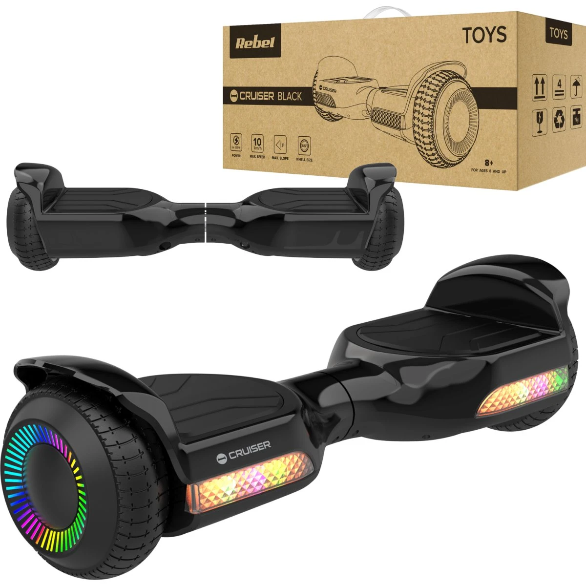 Rebel 6,5" LED Elektrisk Skateboard Cruiser Black