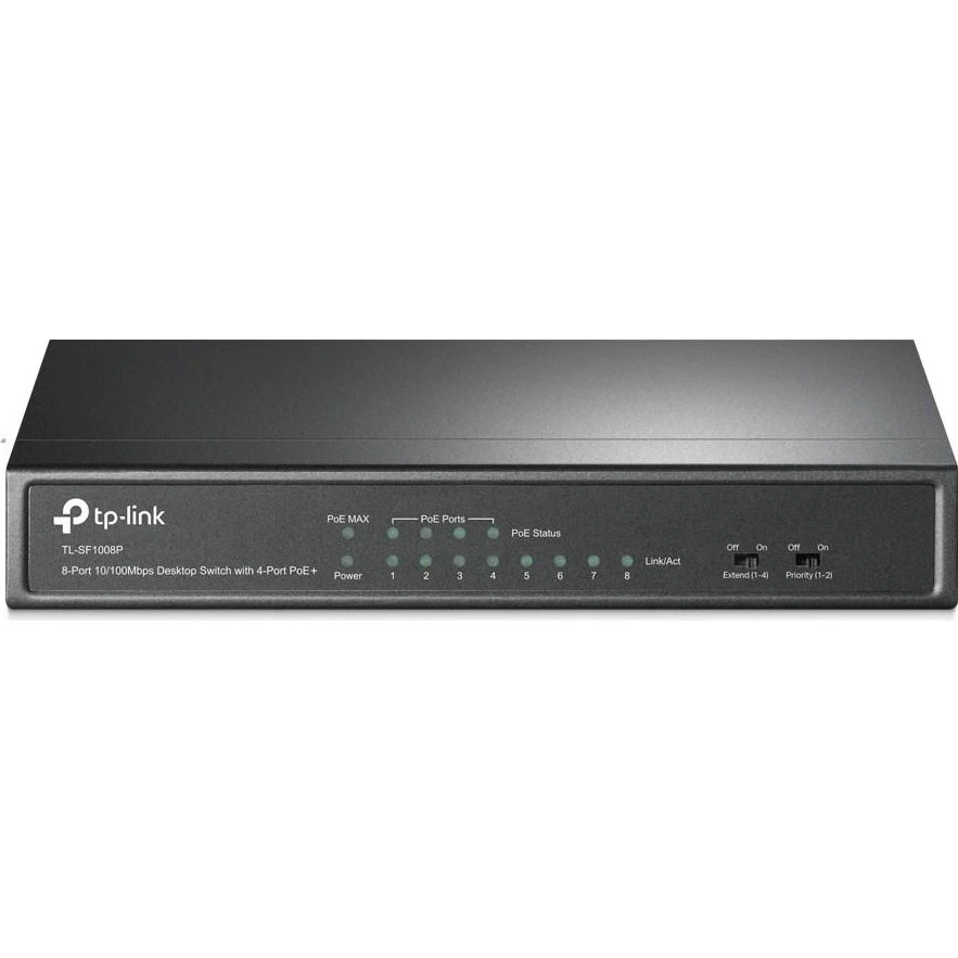 TP-Link TL-SF1008P PoE-switch med 8 Fast Ethernet-porte, sort
