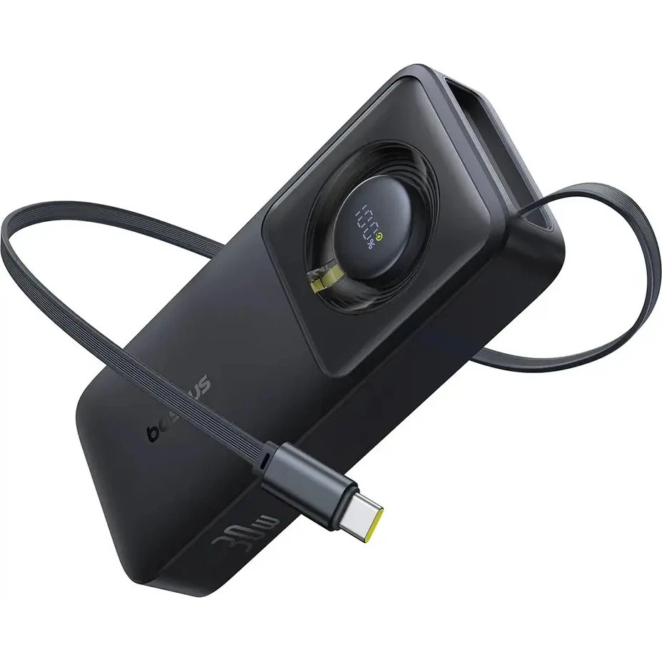 Baseus OS Free2Pull 10000 mAh 30W Powerbank med kabel - Sort