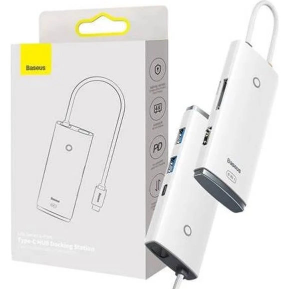 Baseus Lite Series 6-i-1 USB-C Hub - HDMI, USB 3.0 & SD/TF (Hvid)
