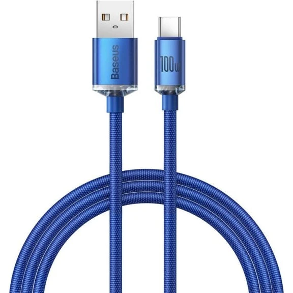 Baseus Crystal Shine USB-A til USB-C kabel, 100W, 1.2m, Blå
