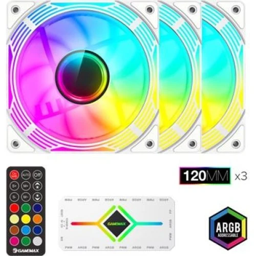 GameMax KF300 WH Kabinetventilator - 3 x 120 mm - Hvid med ARGB