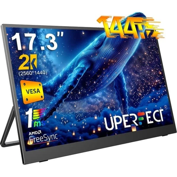 UPERFECT 17,3" 2K 144Hz Bærbar Skærm - Sort