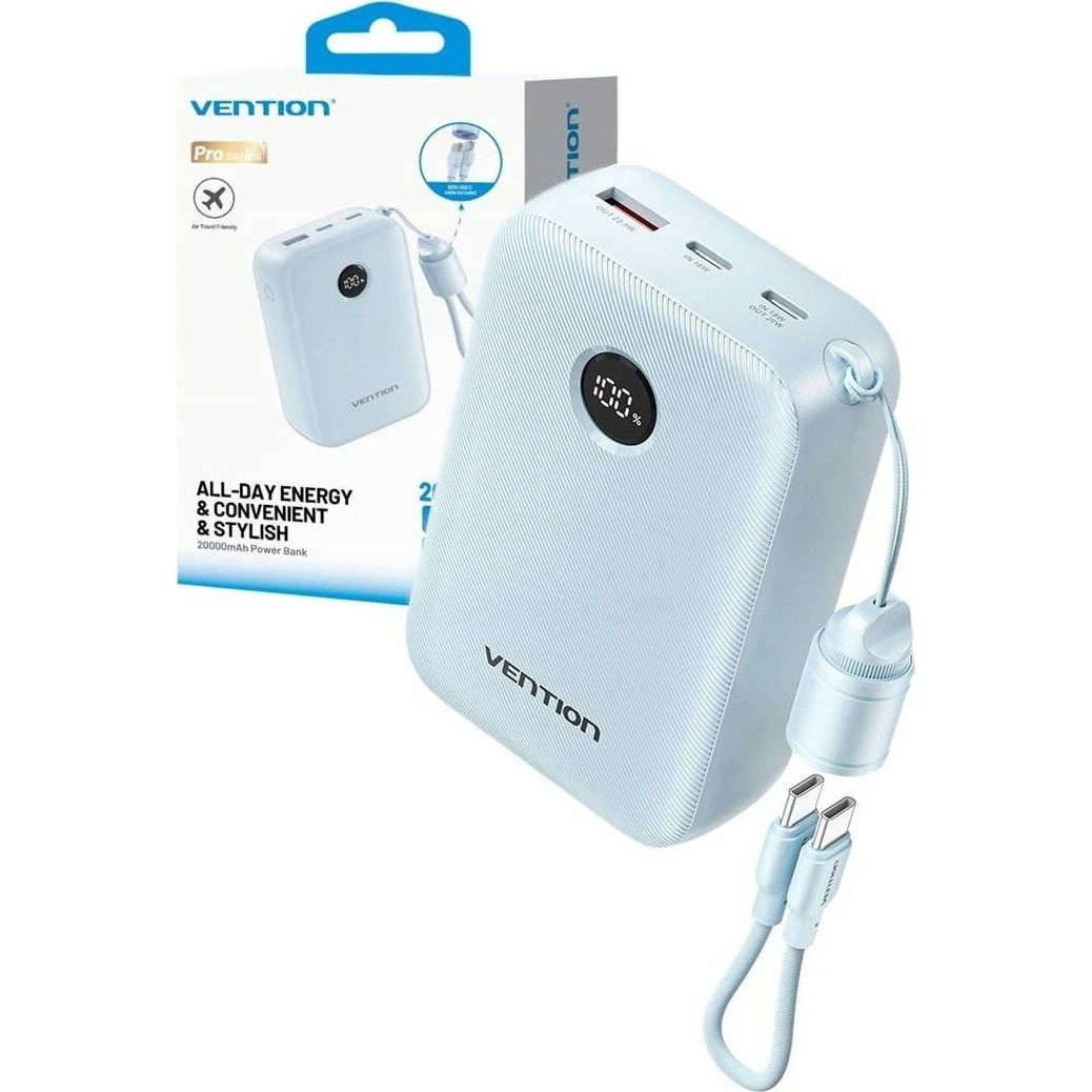 Vention Powerbank 20.000 mAh - Blå med USB-C og USB-A