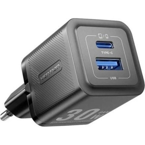 Vention GaN 30W Oplader med USB-C og USB-A - Sort