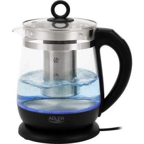 Adler Glaselkedel 1,5 l med tefilter og temperaturregulering