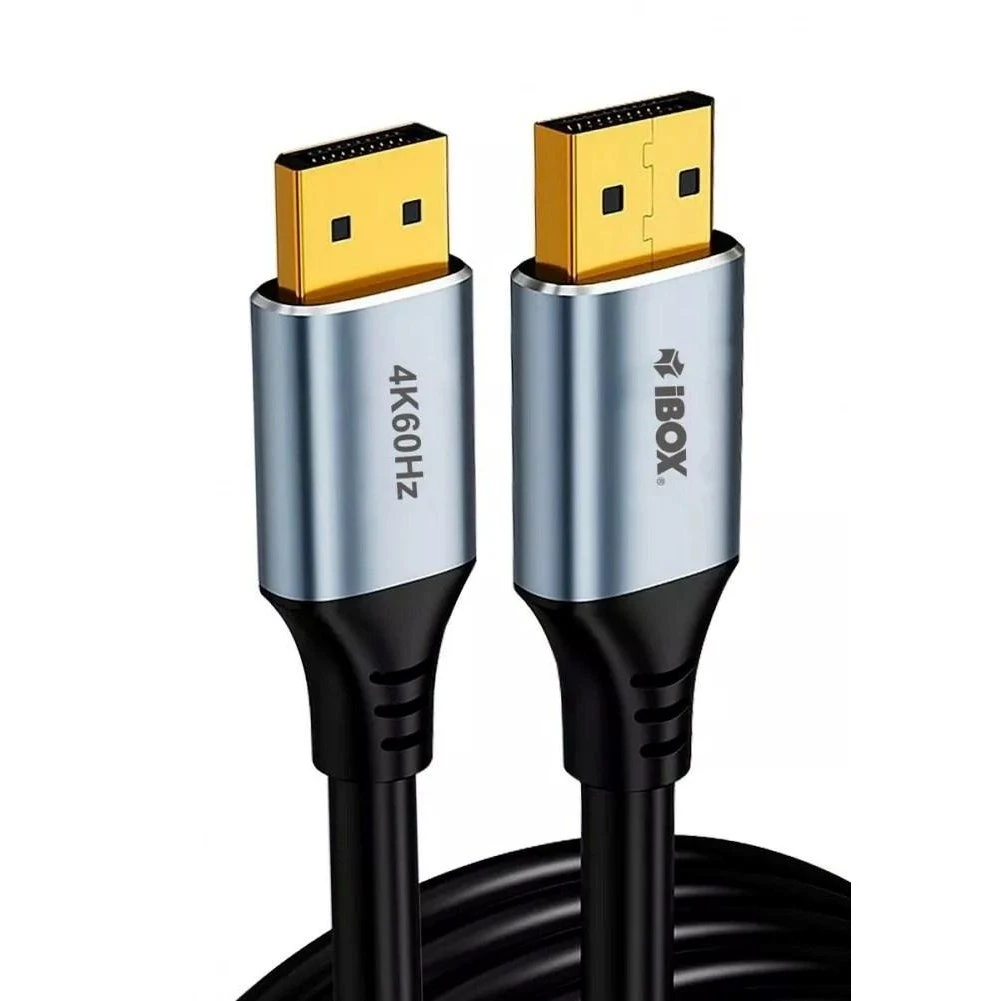 iBox ITVDP012 DisplayPort-kabel, 4K 60Hz, 2 m, Sort/Sølv