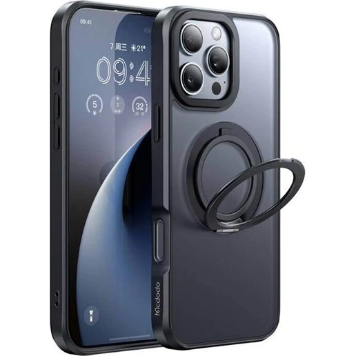 McDodo MagSafe cover til iPhone 16 Pro med stand - Sort