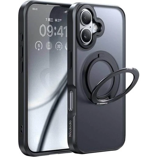 McDodo MagSafe cover til iPhone 16 med stand - Sort