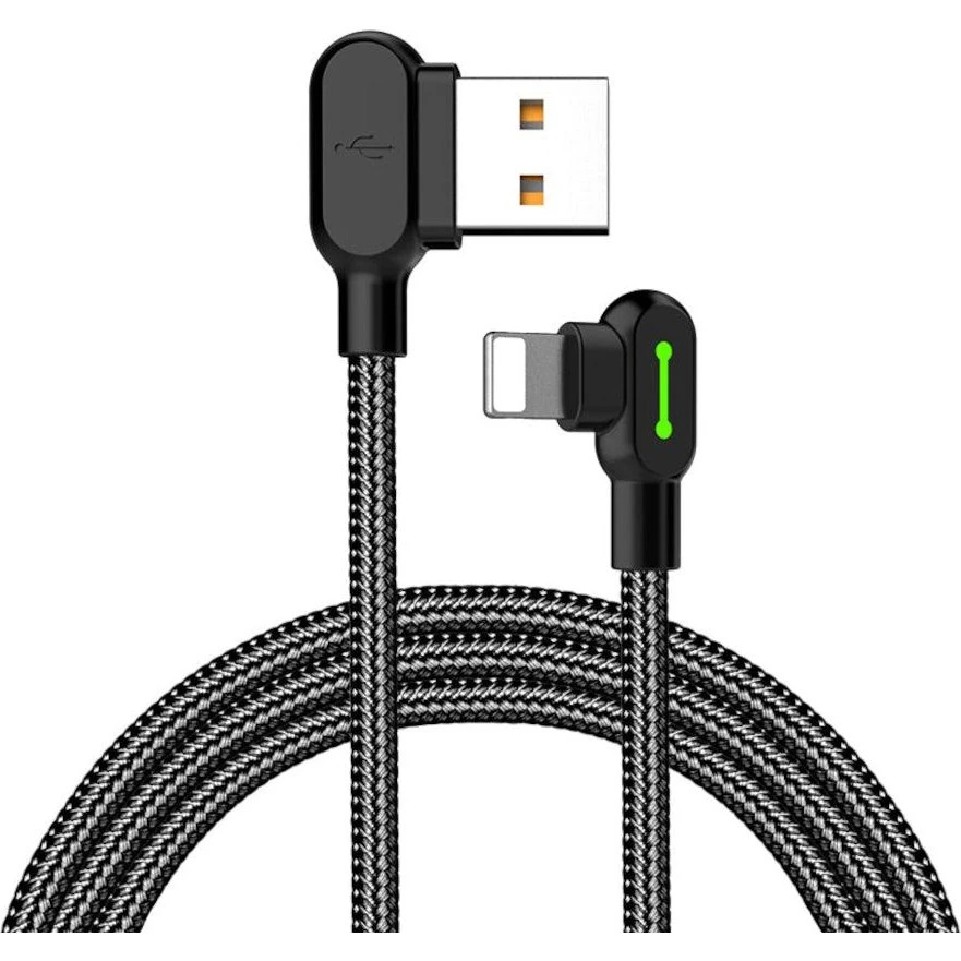 Mcdodo CA-4671 Vinklet Lightning til USB-A Kabel, Sort, 1,2m
