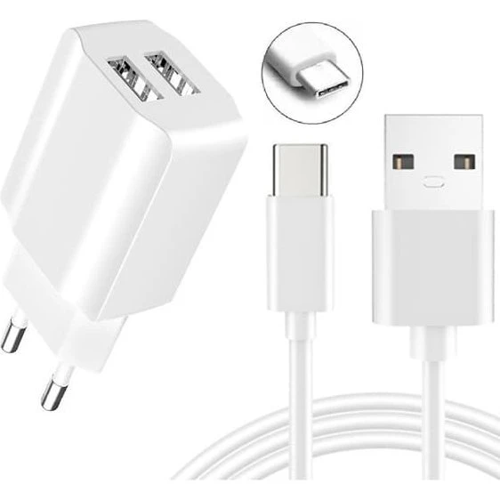 Samsung 2xUSB Väggadapter med USB-C kabel, 2.4A hurtig opladning