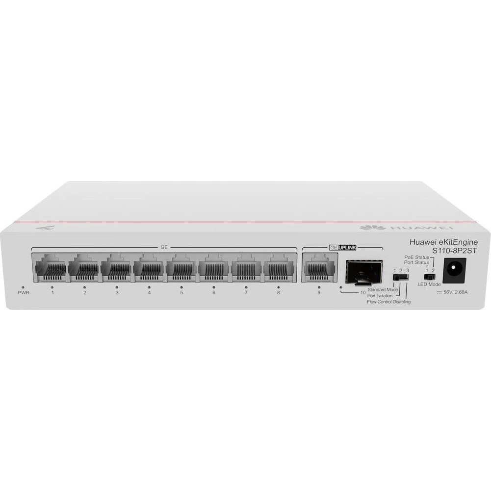 Huawei S110-8P2ST Switch - 8x Gigabit PoE+ - Grå