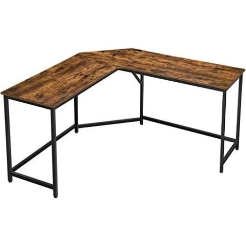 Vasagle L-formet hjørneskrivebord i industrielt design, Brun/Sort