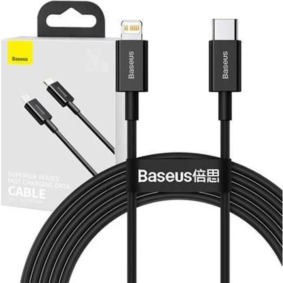 Baseus Superior USB-C til Lightning Kabel, 20W PD, 2m, Sort