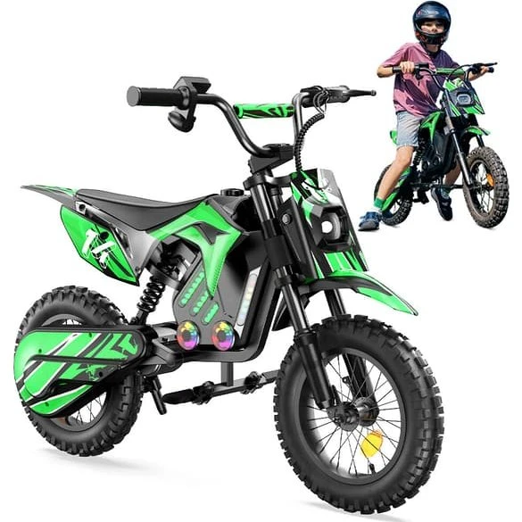 iScooter A14 Grøn Elcykel til Børn - 14" Terrændæk & 500W Motor
