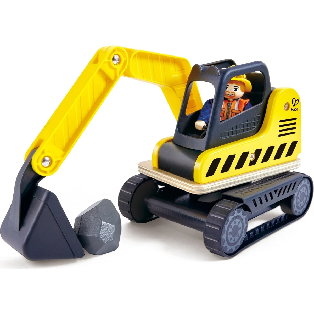 Hape Dig N' Dump Gravemaskine i træ med figur og sten - 26x20x13,5 cm