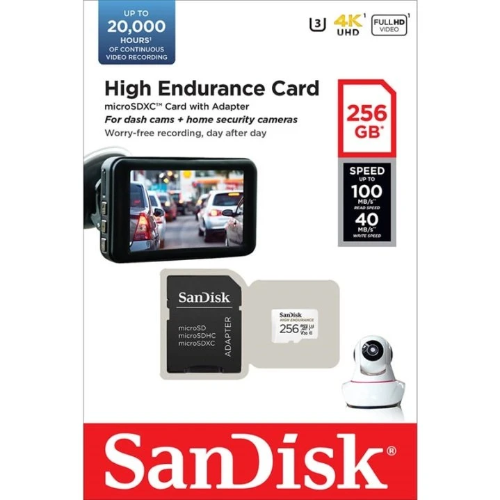 SanDisk High Endurance MicroSDXC 256GB med adapter