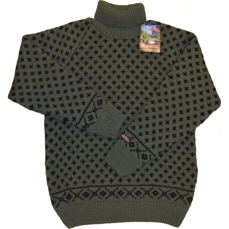 Norwool Islandsk Sweater m/ rullekrave - Oliven - L