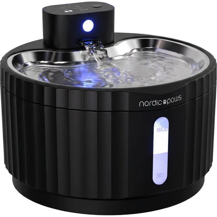 Nordic Paws Glacia Trådløs Drikkefontæne med Sensor - 2,8L - Sort