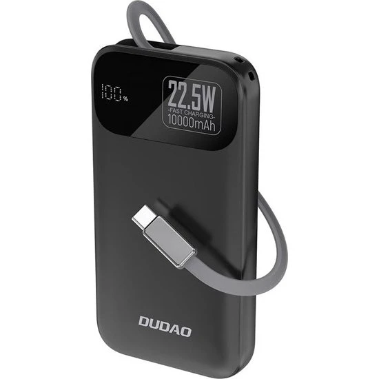 Dudao K31 10000 mAh Powerbank med indbygget kabel - Sort