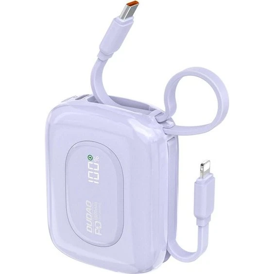 Dudao K32 10000 mAh Powerbank med USB-C/Lightning kabel - Lilla