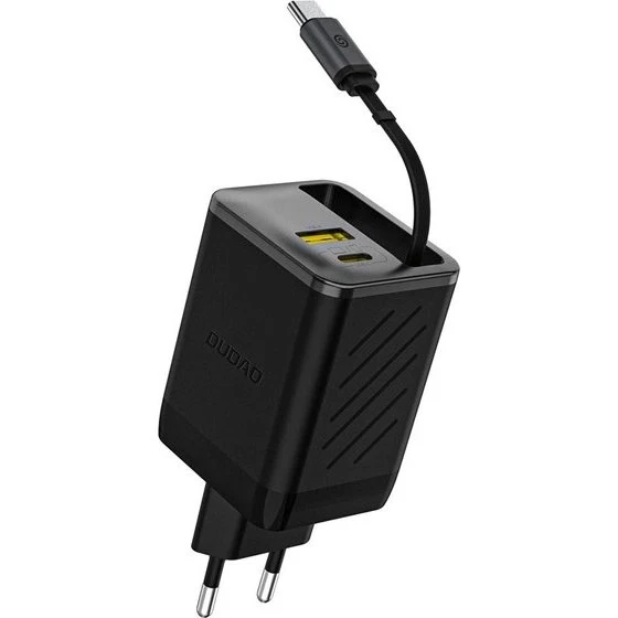 Dudao A67EU 67W GaN Wall Charger med indbygget USB-C kabel - Sort