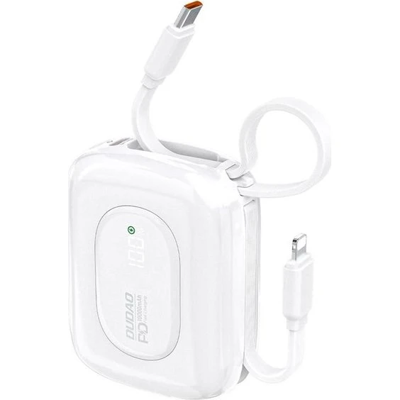 Dudao K32 10000 mAh Powerbank med USB-C/Lightning kabel - Hvid