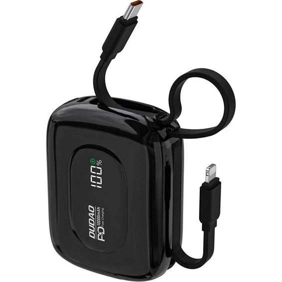 Dudao K32 Powerbank 10000 mAh 22.5W med indbygget kabel - Sort
