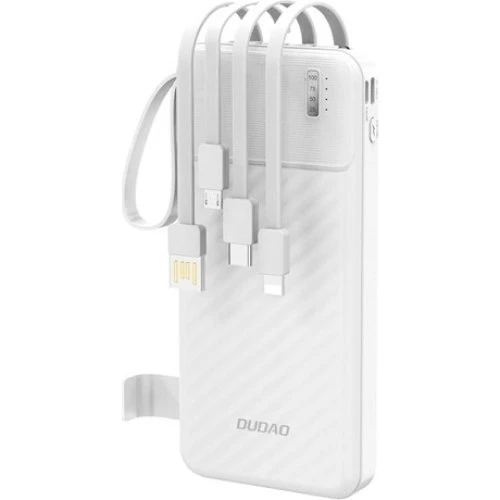 Dudao K11 10000mAh Powerbank med indbyggede kabler - Hvid