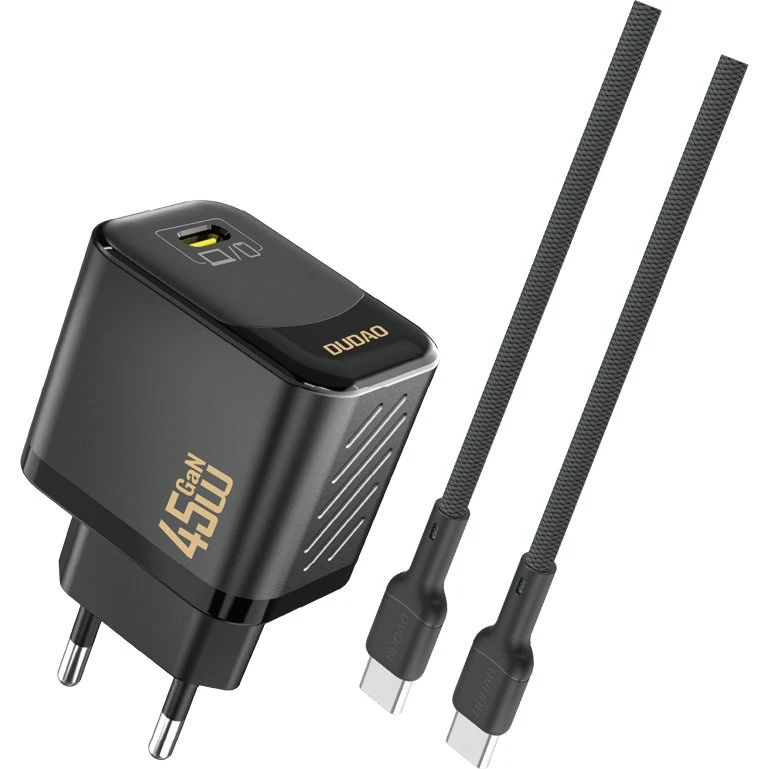 Dudao A28C 45W GaN Vægoplader med USB-C Kabel - Sort