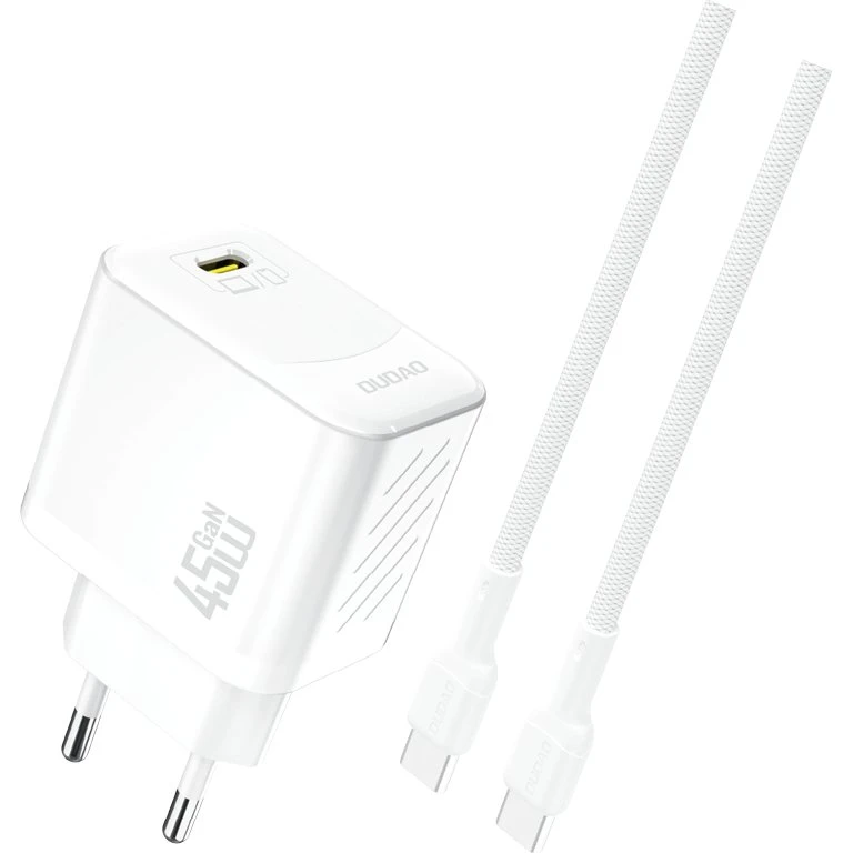Dudao A28C 45W GaN Vægoplader med USB-C kabel - Hvid