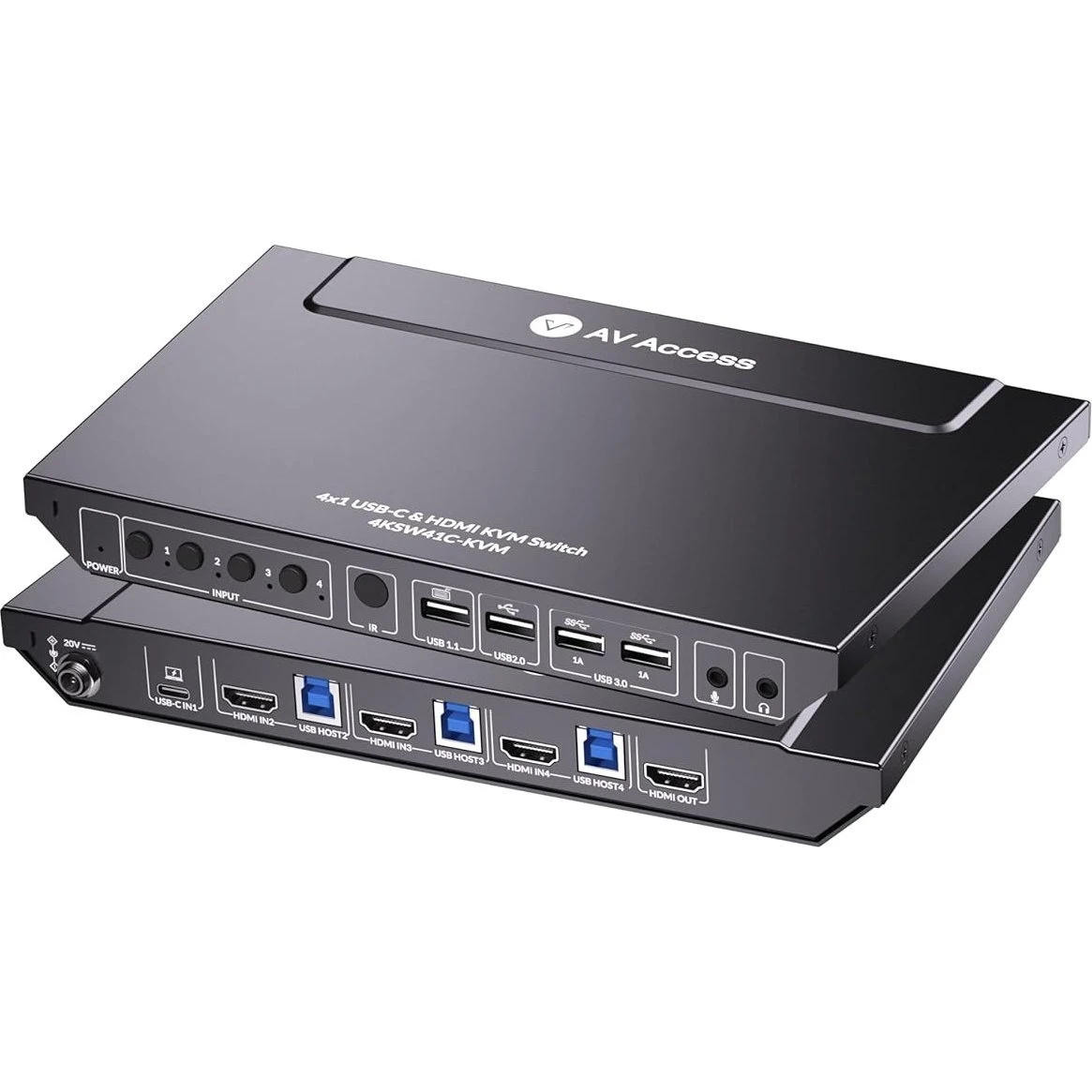 AV Access 4KSW41C 4K USB-C & HDMI KVM Switch til 4 PC'er