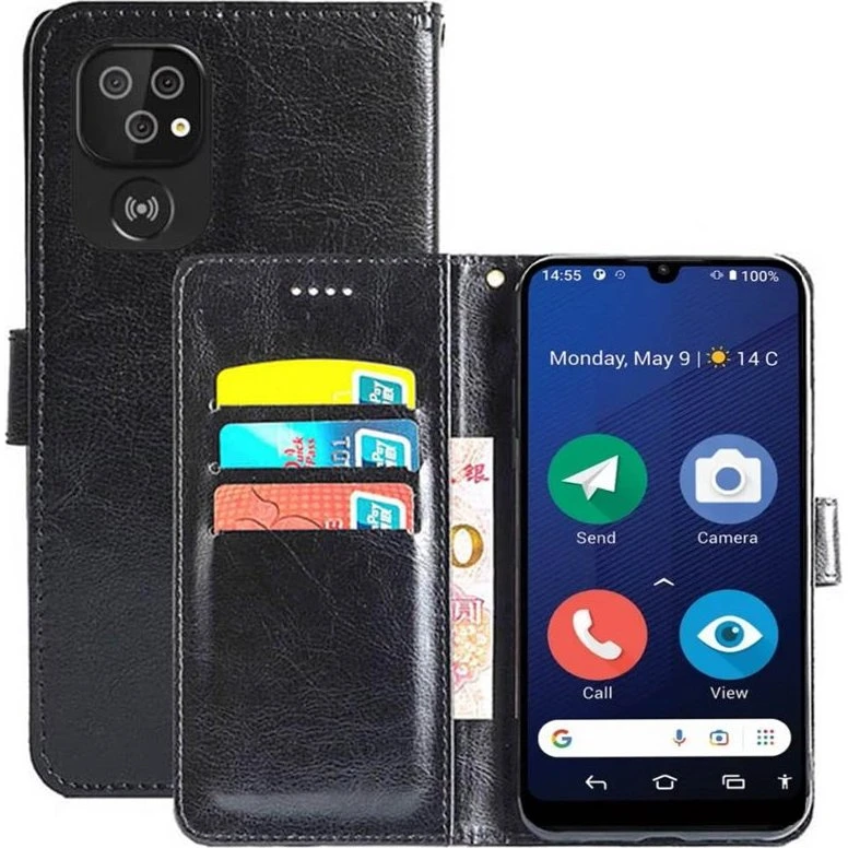Doro 8210 Wallet Cover - Sort med 3 kortlommer
