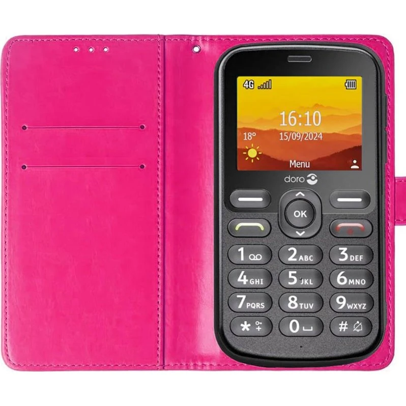 Doro Leva L11 Wallet Cover med 2 kortlommer - Lyserød