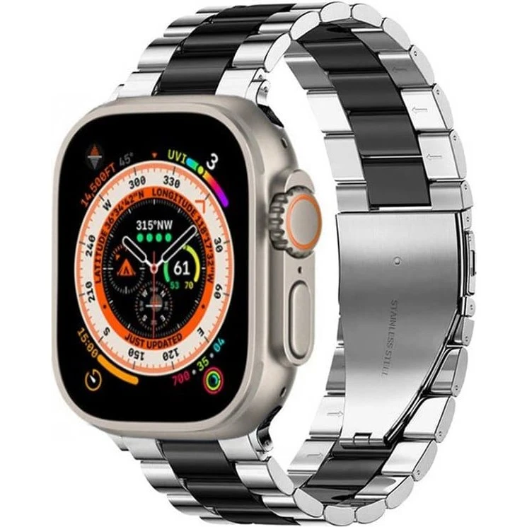 Urrem i rustfrit stål til Apple Watch Ultra (49mm) - Sølv/Sort