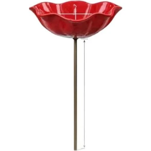 Håndlavet metal blomsterhavepind med rød skål - 60cm