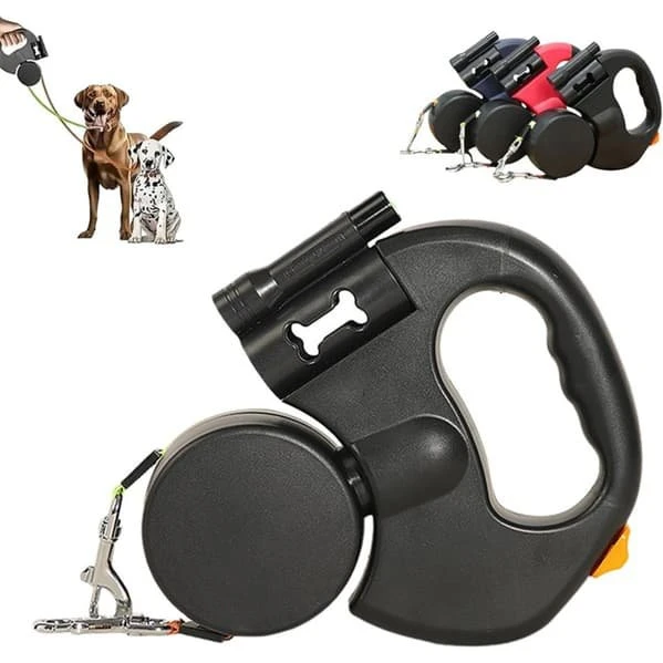 Dobbelt udtrækkelig hundesnor med 360° sammenfiltringsfrit design - Sort