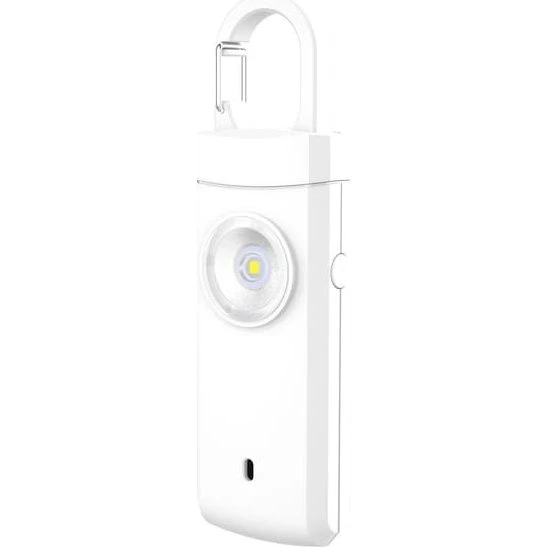 Genopladelig personlig sikkerhedsalarm med 130dB sirene og LED-lys, White