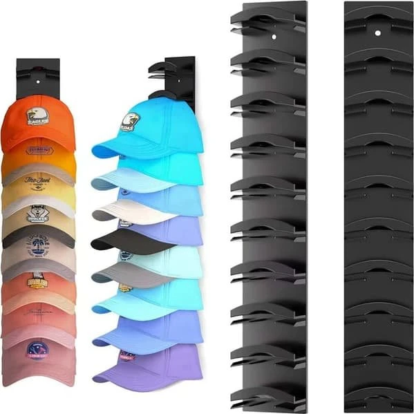 Multi-lags Baseball Cap Vægmonteret Organizer Rack - Sort
