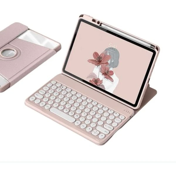 360° Roterende Bluetooth Tastatur Etui til iPad 11 (2025) & 10 (2022) - Pink