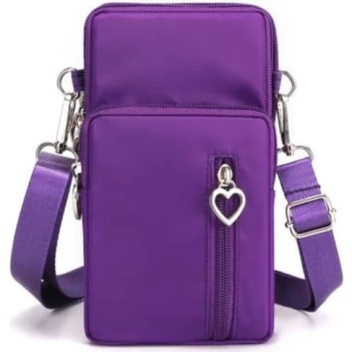Stor Telefontaske i Nylon & Polyester - Purple