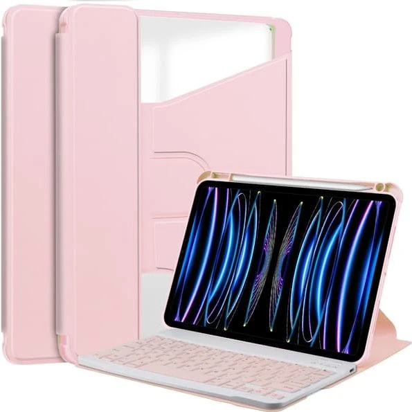 360° Roterende Bluetooth Tastatur Etui til iPad 11 (2025) & iPad 10 - Pink