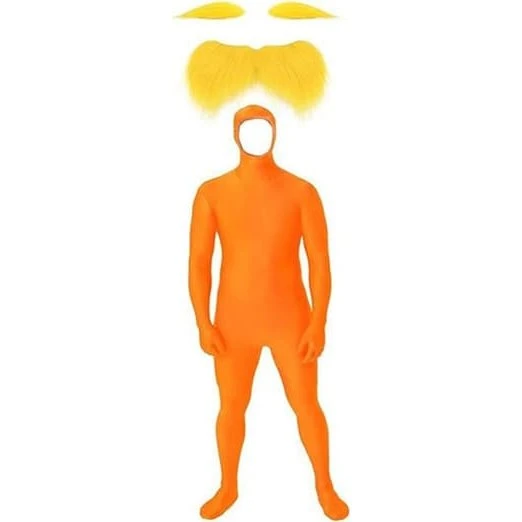 Lorax Kostumesæt til Voksne (Bodysuit + Skæg) - Orange, Str. M